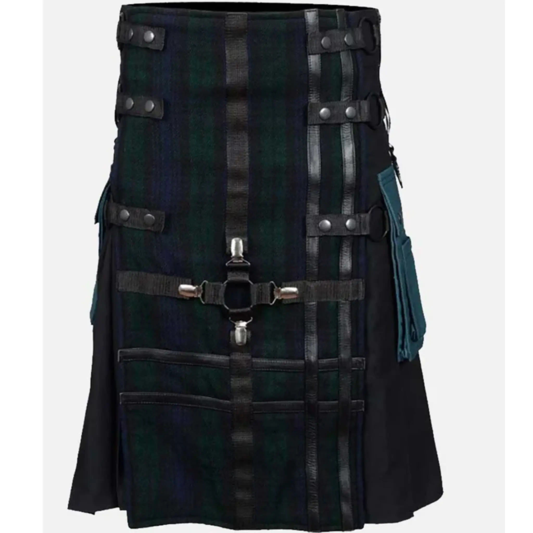 Black Watch Gothic Hybrid Utility Kilt Stylish Functional with Leather Straps and Tassels for Men