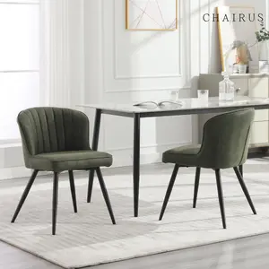 CHAIRUS  Mid Century Modern Dining Chairs Set of 2, Faux Leather Upholstered Dining Chairs with Black Metal Legs, Comfy Armless Side Chairs for Living Room, Dining Room, Green