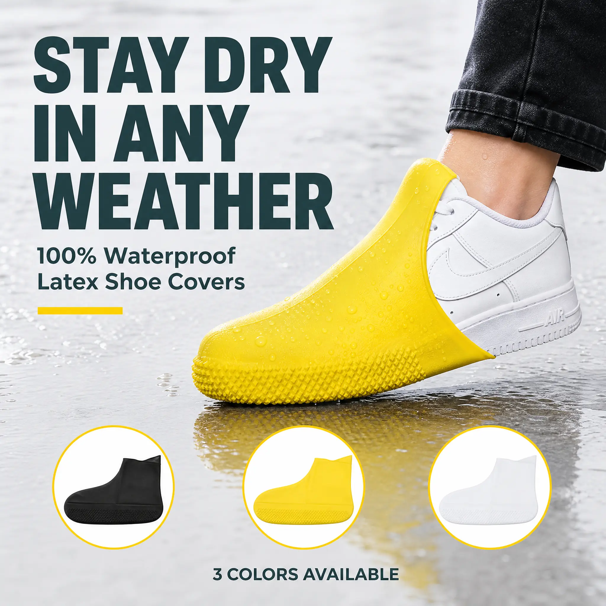 3PCS Waterproof Shoe Covers Set – Reusable Rain Boot Covers, Ultra Stretch Silicone Overshoes for Sneakers, Lightweight Portable Protection for Travel, Hiking & Daily Commute