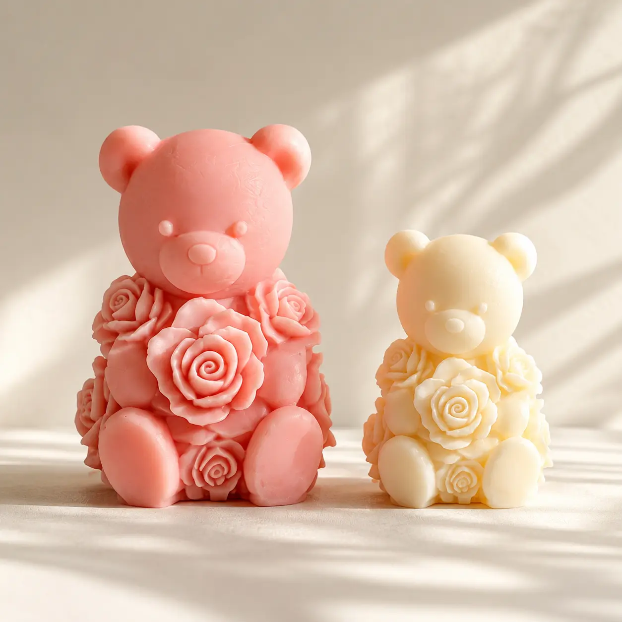 2Pcs 3D Blooming Rose Chest Teddy Bear Silicone Mold Set / Single - Textured Floral Bear Candle Molds for DIY Candle Making Supply, Soap, Epoxy Resin Casting