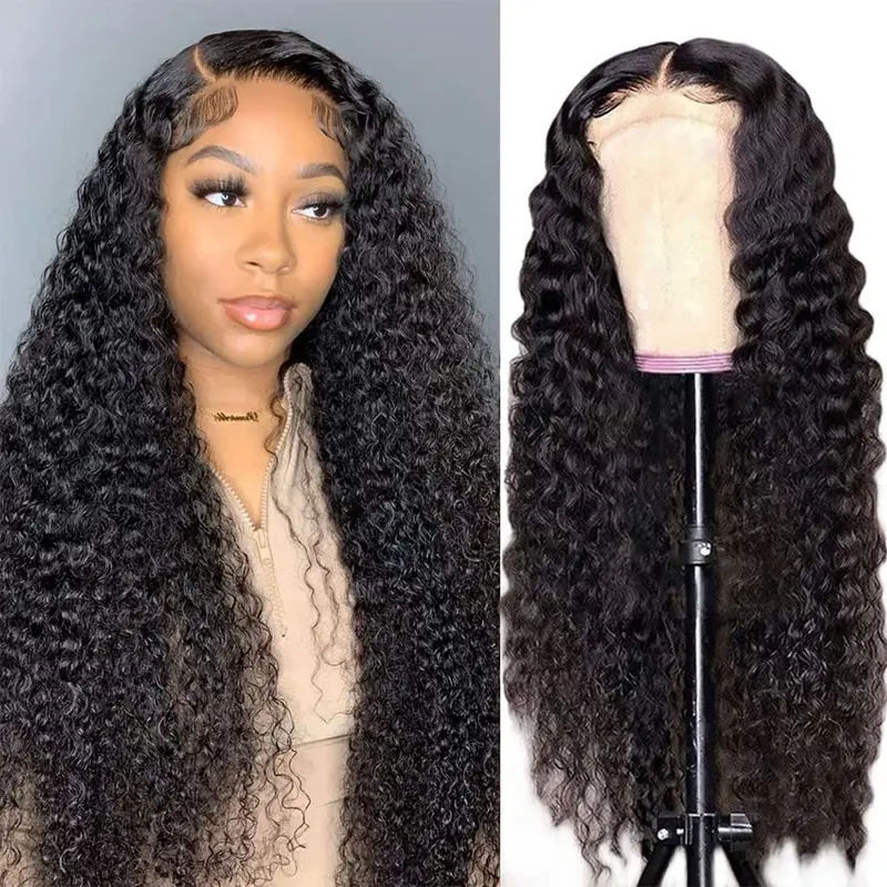 13x6 Deep Wave Lace Front Human Hair Wig, Transparent Lace Frontal Wig Natural Color For Women