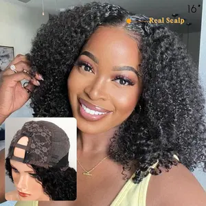 Curly U Part Wig Human Hair Deep Curly U Part Human Hair for Black Woman Wig benin girls wig 180% Density Brazilian Hair Full Head Clip in Half Wig V Part Glueless Wigs Human Hair Pre Plucked U Shape Wigs Natural Color deals for you days