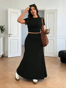 Women's Plus Size Casual Vacation Set, Summer, Clubwear, Airport Wear, Teacher Uniform, Elegant Daily Dress, Two-Piece Women Clothing