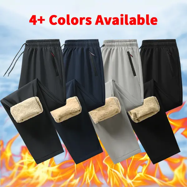 Men’s fleece-lined shearling casual long pants, available in 4 colors, elastic drawstring waist, zippered pockets, thickened for winter, windproof and warm, straight-leg athletic pants