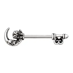 Stainless Steel Gothic Owl on the Moon Skeleton Key Nipple Bar