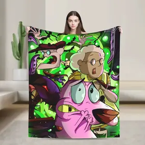 Courage Cowardly Dog Plush Throw Blanket, Soft Warm Cartoon Flannel Blanket for Sofa, Bed, Bedroom and Home Decor