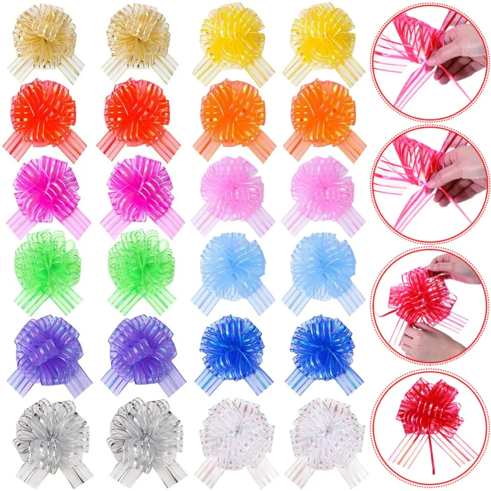 24 piece Large Gift Bow Ribbon 6 Inch Large Gift Wrapping Ribbon Pull Ribbon Gift Bows for Gift Baskets Wedding Valentine Party Decor
