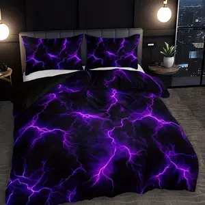 Lightning Print Bedding Set, Soft Comfortable Fabric, Includes 1 Fitted Sheet and 2 Pillowcases, Ideal for Bedroom