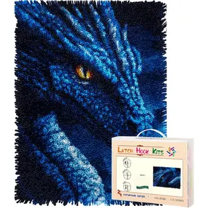Pre-Printed Dragon Latch Hook Rug Kit Handmade DIY Crochet Yarn Craft Carpet Door Mat Tapestry for Home Floor Decoration 52x38cm