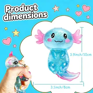 Cute Axolotl Squishy Toys, Glitter Stress Relief Squeeze Fidget Toys, Soft Sensory Toys for Kids Adults, Party Favors & Birthday Gifts