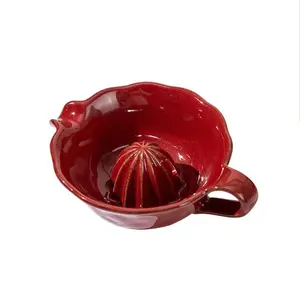 Ceramic Lemon Juicer Reamer Manual Citrus Lime Hand Squeezer Bowl with Handle and Pour Spout, Handheld, Easy to Use and Clean