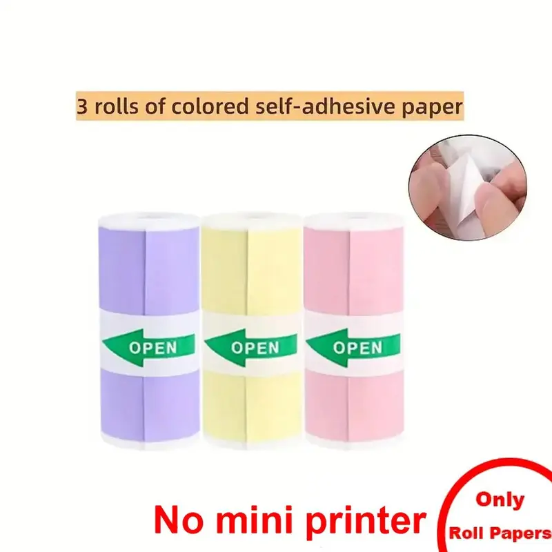 Thermal Sticker Paper for Pocket Inkless Printer, 3, 10 or 15 Rolls Self-Adhesive Printing Paper, Portable Mini Printer Paper for Photos, Notes, Study, DIY and Sticky Labels, Labels for Printers