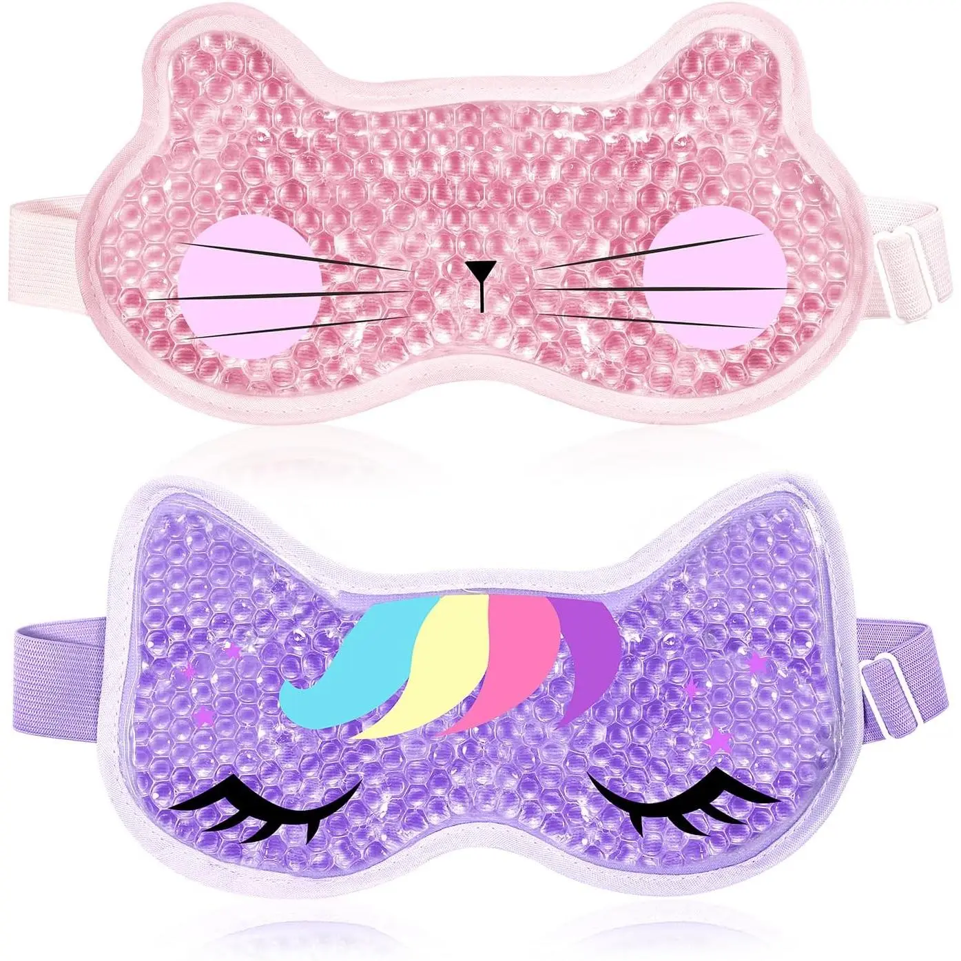 L-AS004   2PCS Adorable Cooling Eye Mask Gel Eye Mask, Reusable Hot Cold Therapy Cold Eye mask for Post Surgery, Puffiness, Dark Circles, Eye Bags, Dry Eyes, Migraines with Soft Plush Backing