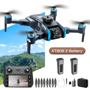 GPS Drone with HD Dual Camera, Brushless Motor FPV Quadcopter, 180° Wide Angle Lens, Auto Return Home, Follow Me, Gesture Control, Altitude Hold, One Key Takeoff Landing, LED Light, 2 Batteries, 984FT Long Range RC Drone with 4.5" Screen Remote Controller