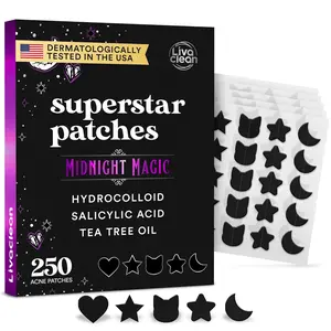 250CT Black Star Pimple Patches for Face - Hello kitty Pimple Patches Black w/Salicylic Acid & Tea Tree Oil - Hydrocolloid Acne Patch, Cute Face Stickers, Zit Patch