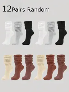 Women's Plain Crew Socks, Casual Fitted Knit Ankle Socks, All-Season Wear, Available in Packs of 3/6/10/20 Pairs