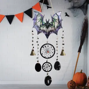 DREAMSUM Bat Design Hanging Dream Catcher, Spider Pendant Dream Catching Web, Living Room Garden Hanging Decoration Wall Art Decor Wind Chimes, Party Decoration Gifts