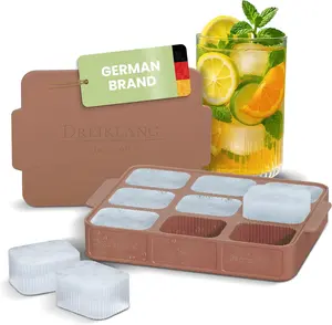 Silicone ice cube tray with lid and handle I Stackable Small and handy large ice cubes with grooves for easy removal I Odorless and tasteless container (6,3 x 4,7 x 1,02 In)