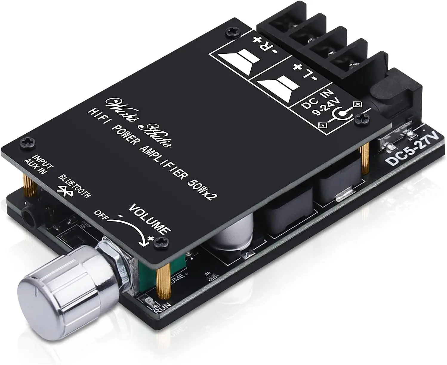 ZK-502C Mini Bluetooth Audio Amplifier Board - 2.0 Channel 50W x 2 Stereo Power Amplifier Receiver, DC 9-24V, Bluetooth/AUX/USB Inputs for Home Speakers, Smartphones (Music Accessories)