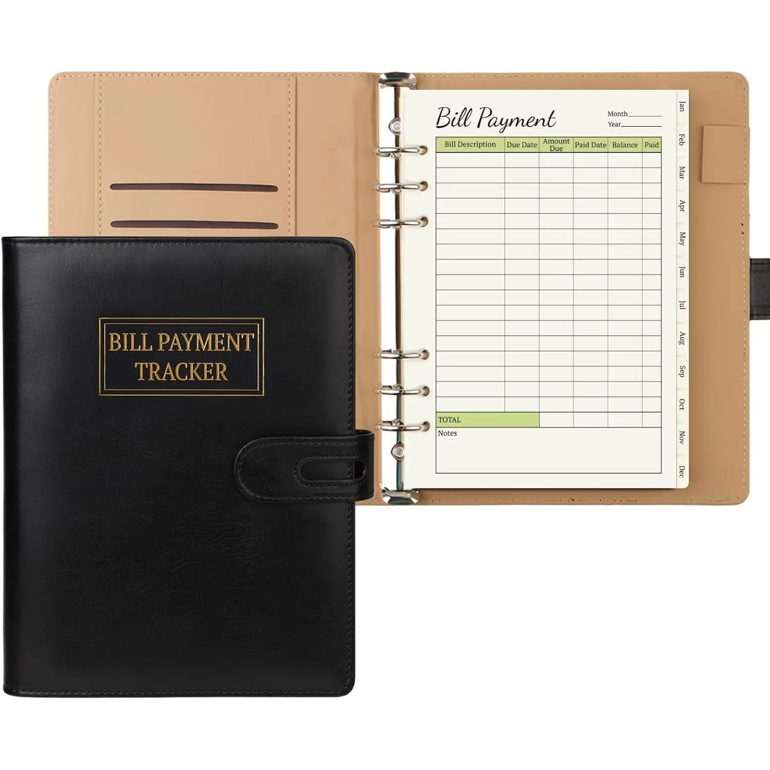 Bill Payment  Notebook, Monthly Bill Organizer with Pockets and Tabs, Bill  with A5 6 Ring Binder  Easily for Senior  Office