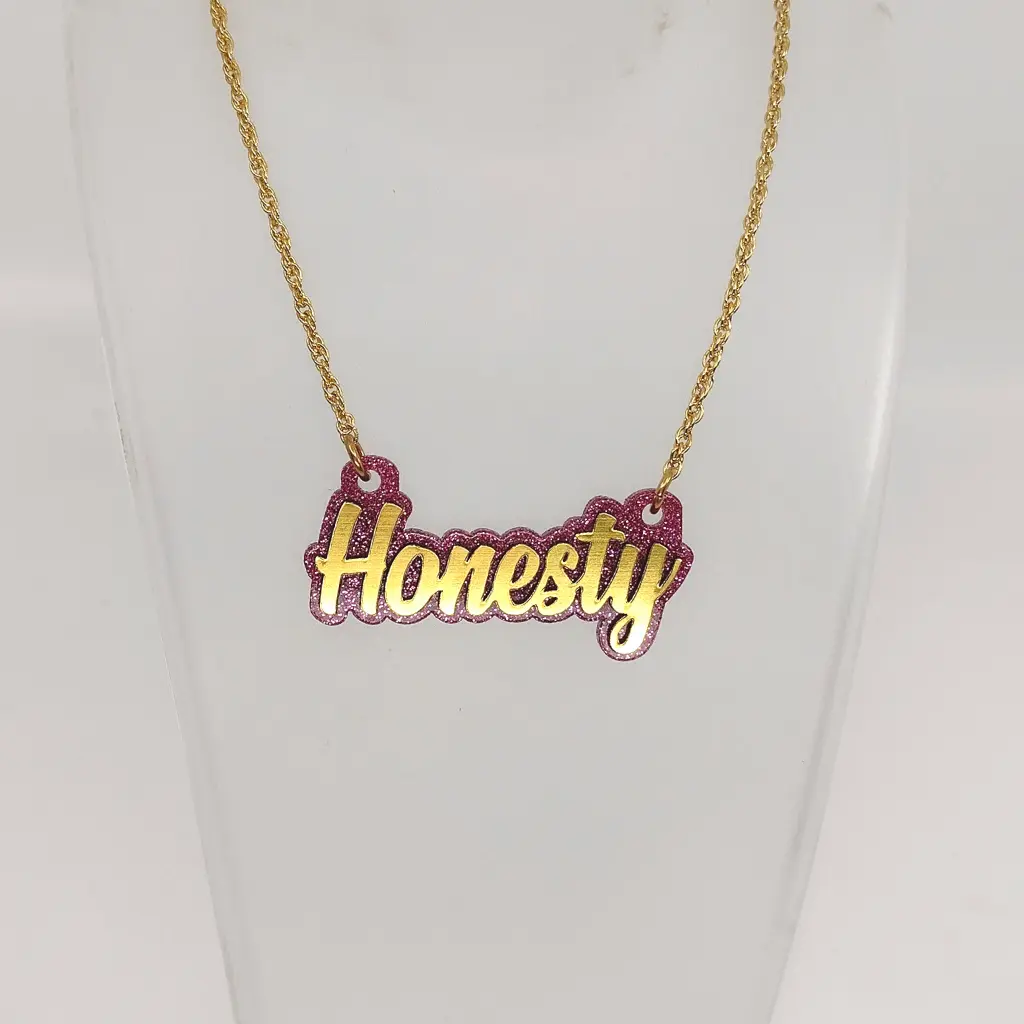 Custom Name Necklace – Gold and Pink Glitter Acrylic Pendant, Personalized Jewelry Gift for Her, Custom Nameplate Necklace, Bling Statement Necklace, Birthday Gift for Girls, Teen Jewelry, Trendy Custom Necklace
