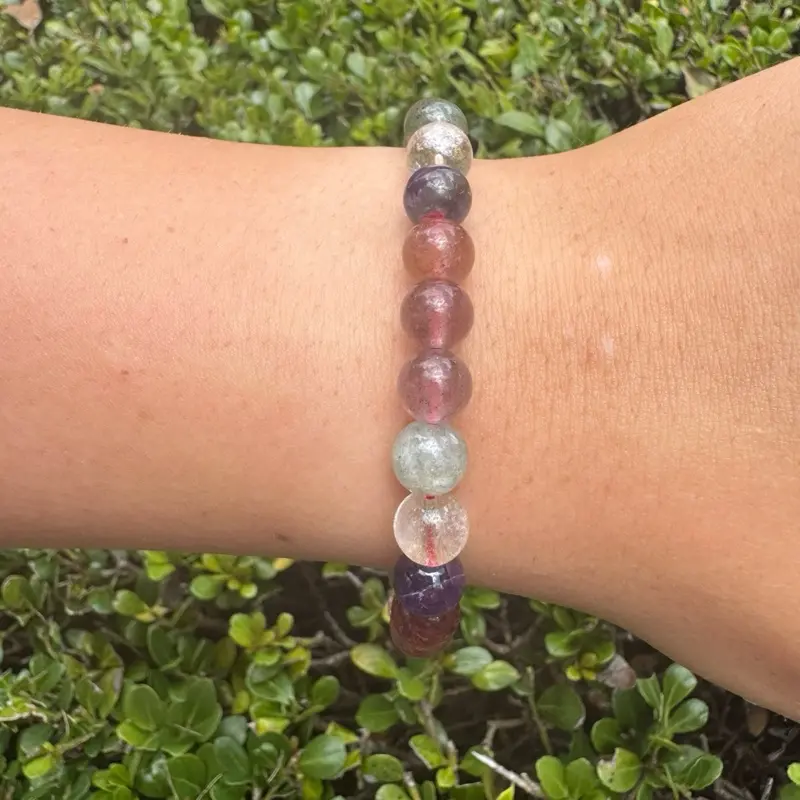 Crystal Bracelet Strawberry Quartz, Amethyst, Green Quartz, Clear Quartz