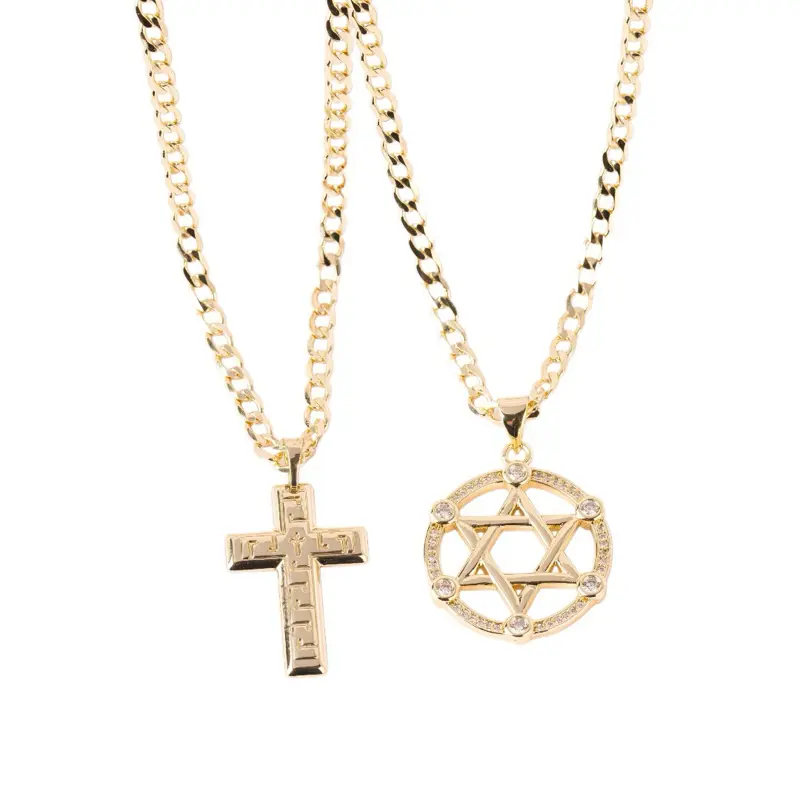 Unisex Alloy Gold Pendant Necklace - 2mm Cuban Link Design Chain, 16in & 20in Lengths, Minimalist Cross/Star/Circle Pendants, Casual Daily Wear Costume Jewelry, 20 Inch