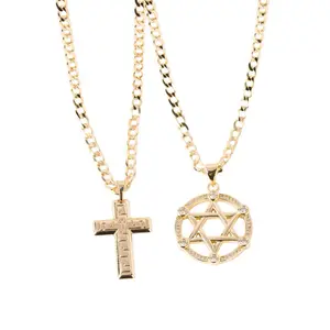 Gold Pendant Necklace 2mm Cuban Chain 16 18 Cross Star Circle Design for Men and Women
