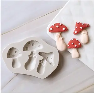 1pc Cartoon 3-Cavity Mushroom Shaped Silicone Mold DIY Chocolate, Wax, Gypsum Decor