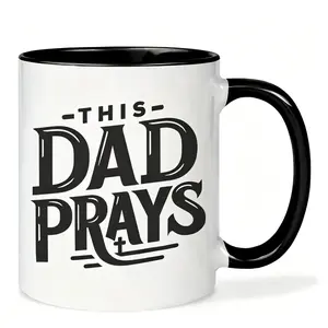 Christian Dad Gift - 11oz Mug with Prayer Cross & "This Dad Prays" Inscription - Dishwasher Suitable for Coffee, Tea, Cocoa - Reusable Prayer Cup for Father's Day, Birthdays, Easter Gifts for Christian Fathers, Family