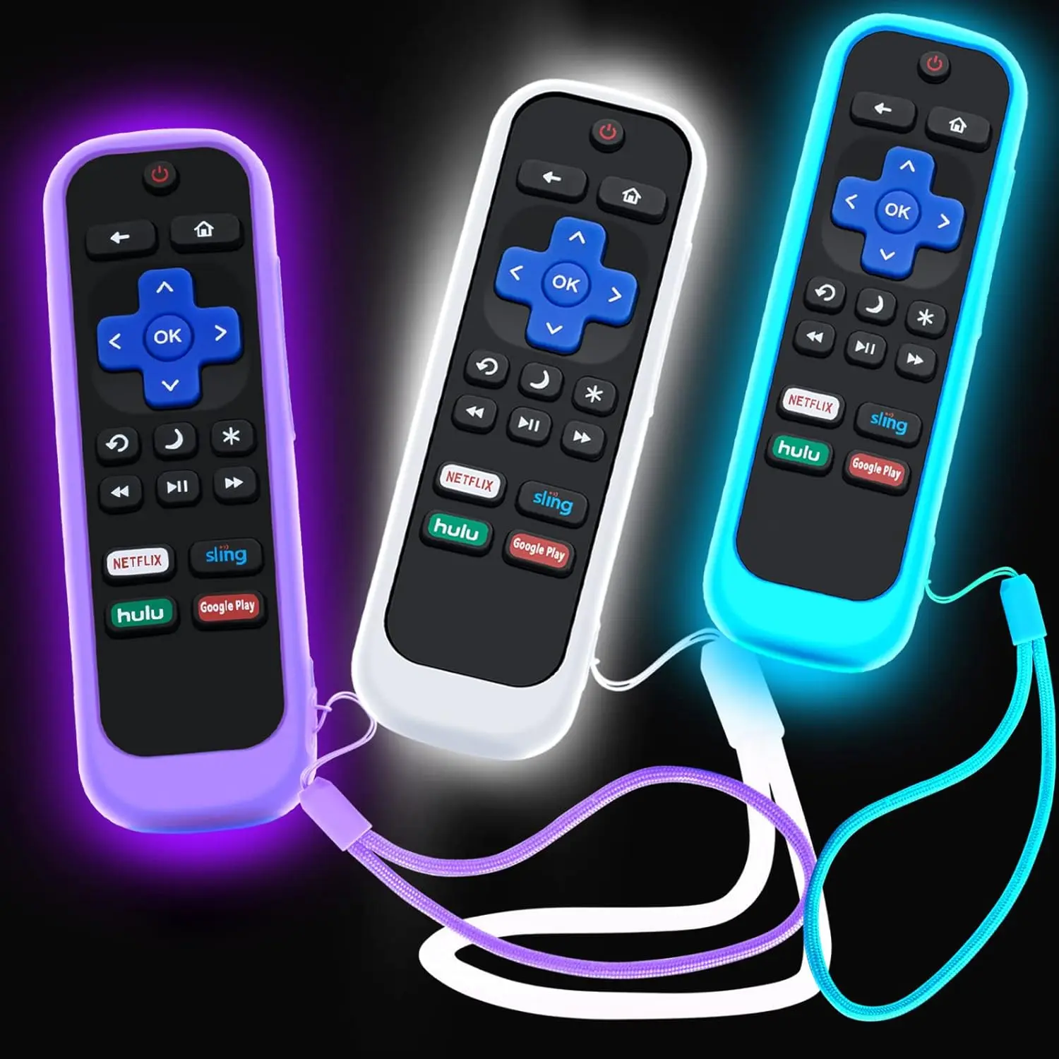 3Pack Case for  Remote, Cover for TCL  TV Steaming Stick/Hisense/Express Replacement Controller Universal  Sleeve  Glow in The Dark Purple Blue White