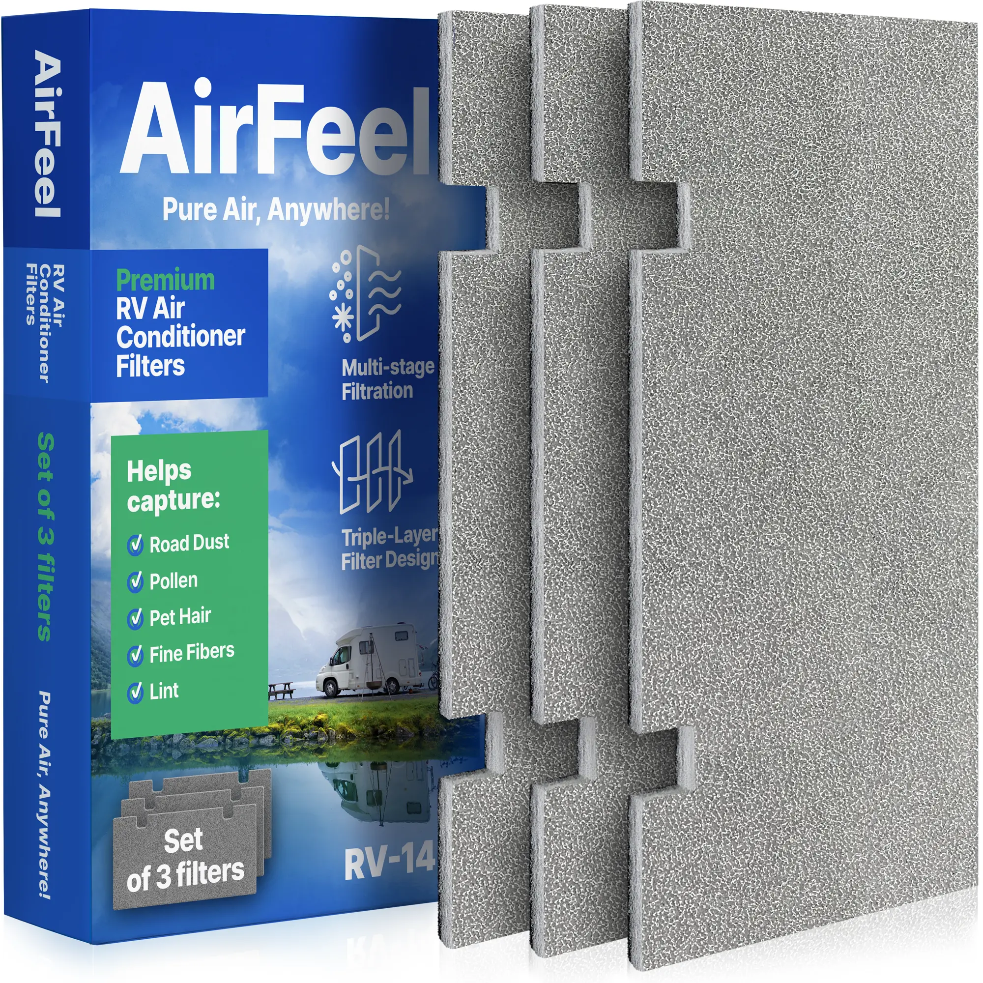 Premium RV AC Filter Replacement for Dometic Duo Therm, 7.5"x14" – Triple-Stage Camper, Motorhome, Travel Trailer (3 Pack)