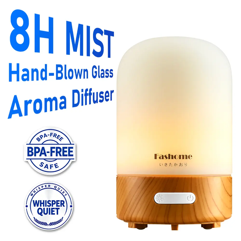 Fashome Essential Oil Diffuser for Bedroom & Office – Handcrafted Glass Aromatherapy Machine with Soothing Light, 8H Battery, 100ml, Ultra-Quiet, 3 Mist & Timer Settings, Auto Shut-Off, BPA-Free scent lead colorful