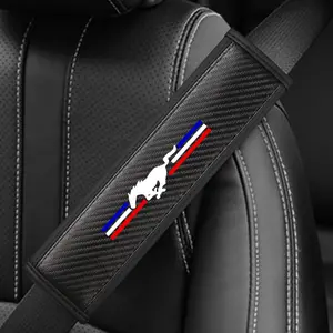 Ford Mustang Seat Belt Shoulder Cover, PU Leather & Carbon Fiber Stripe Design, Enhances Driving Comfort, Available in 1pc/2pcs