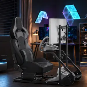 ARCH Racing Wheel Cockpit Simulator Stand for Fanatec Thrustmaster Logitech Moza PS5 Xbox PC, Adjustable Driving Seat Frame with Reinforced Steel, Black Iron Cockpit for Sim Racing Games, Black Color Options, Iron Material, Color: Black