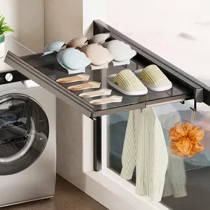 Home No-Drill Folding Drying Rack with Hooks, Space Saving for Balcony, Kitchen, Bedroom & Bathroom, Versatile Clothes & Shoe Hanging Solution