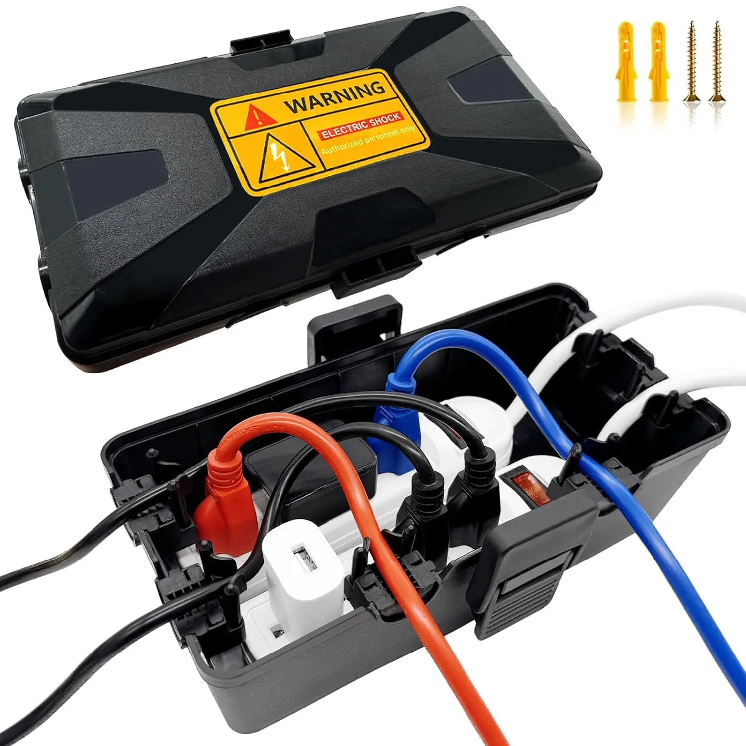 FZDSY IP54 Rated Outdoor Electrical Outlet Box, Water-Resistant Weatherproof Connection Box with 6 Cable Entry Ports, Large-Capacity Power Protector for Extension Cords, Power Strips