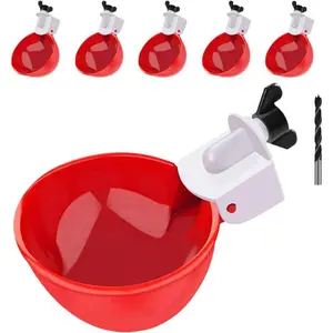 Chicken Waterer Cups 6 Packs Large Automatic Water Cups with Fitting for Poultry, Duck, Goose, Turkey with Mounting Hole Opener DIY Feeder Kit - Bowl and Waterer Set