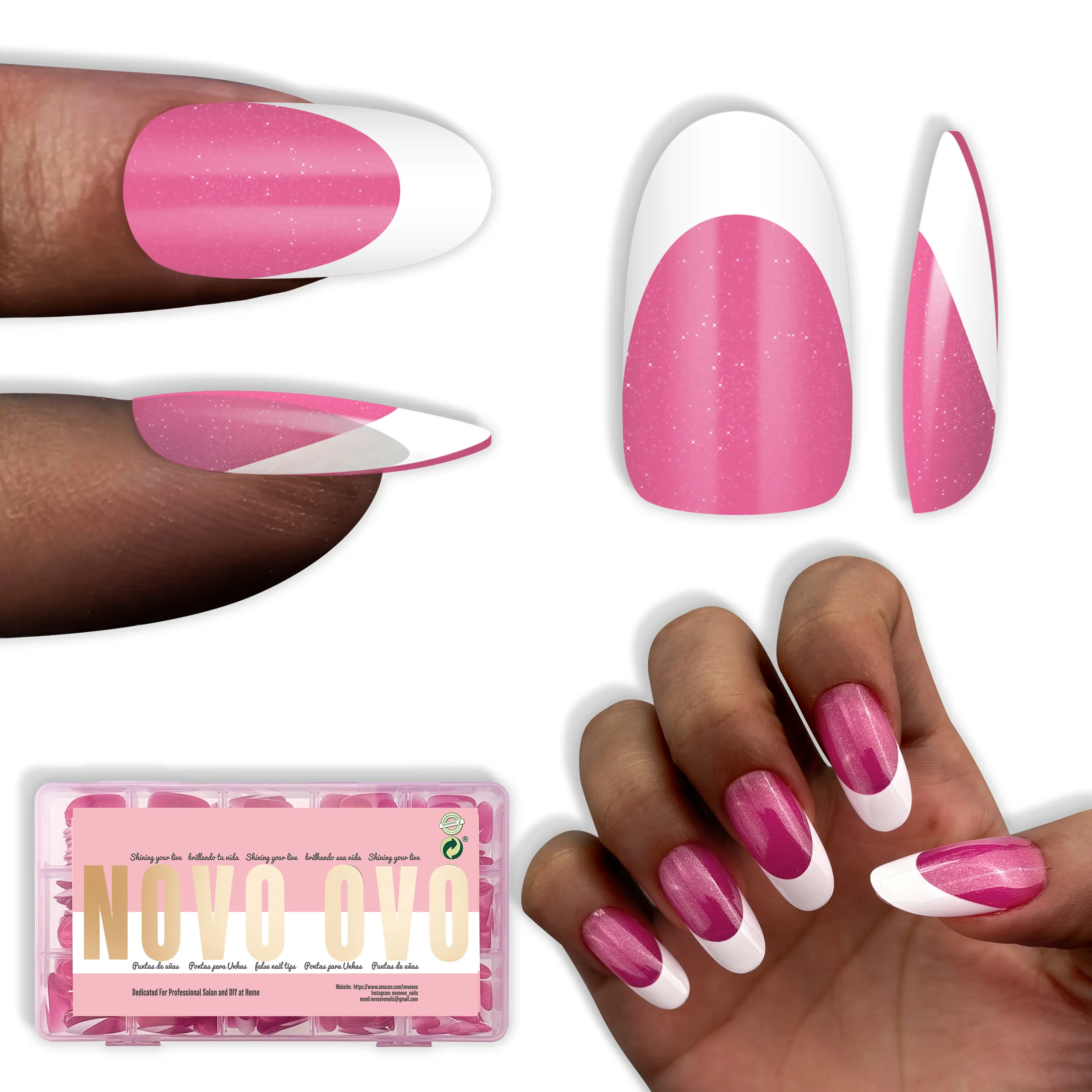 Medium Oval White French Tip ROSE PINK