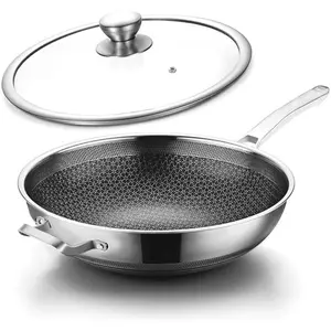 Wok Pan,Hybrid Nonstick 14 Inch Wok with Lid,Induction Non Stick Stainless Steel Large Deep Woks&Stir-Fry Pans,Stay-Cool Handle Skillets,PFOA Free Cookware,14 Inch Wok Pan