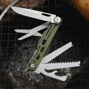 WESVE MT-18 10 in 1 Professional Multitool，Car safety hammer, camping pocket folding fruit knife, stainless steel pocket portable tool，Tungsten Glass Breaker, Sharp Knife, Saw, Scissors, Serrated Blade, Wire Stripper, Bottle Opener, Fluorescent Strip