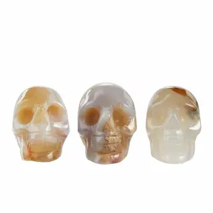 Agate Stone Skull - Polished Stone Sculpture - Hand Carved Stone Skull for Protection, Stability, Strength