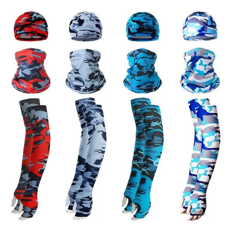 Outdoor Sports Set Headband Mask Sleeve Covers, Summer Sun Protection Neck Gaiter Masks Arm Sleeves, Unisex Cycling Basketball Fishing Football