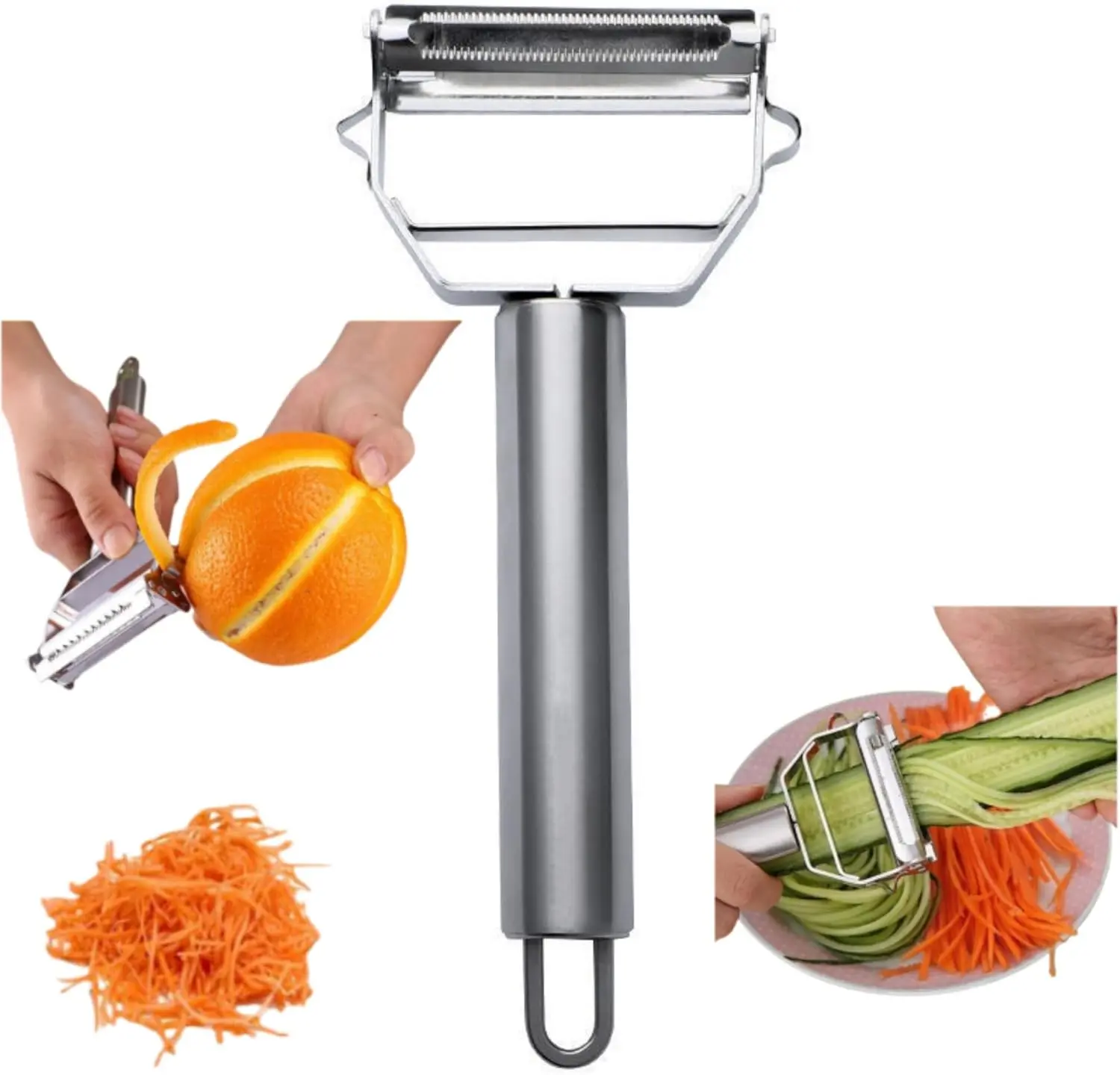 Julienne Peeler, Stainless Steel Vegetable Peeler, Double-Sided Blade Vegetable Julienne Cutter and Fruit Slicer, Dual Blade Multifunction Potato Peeler