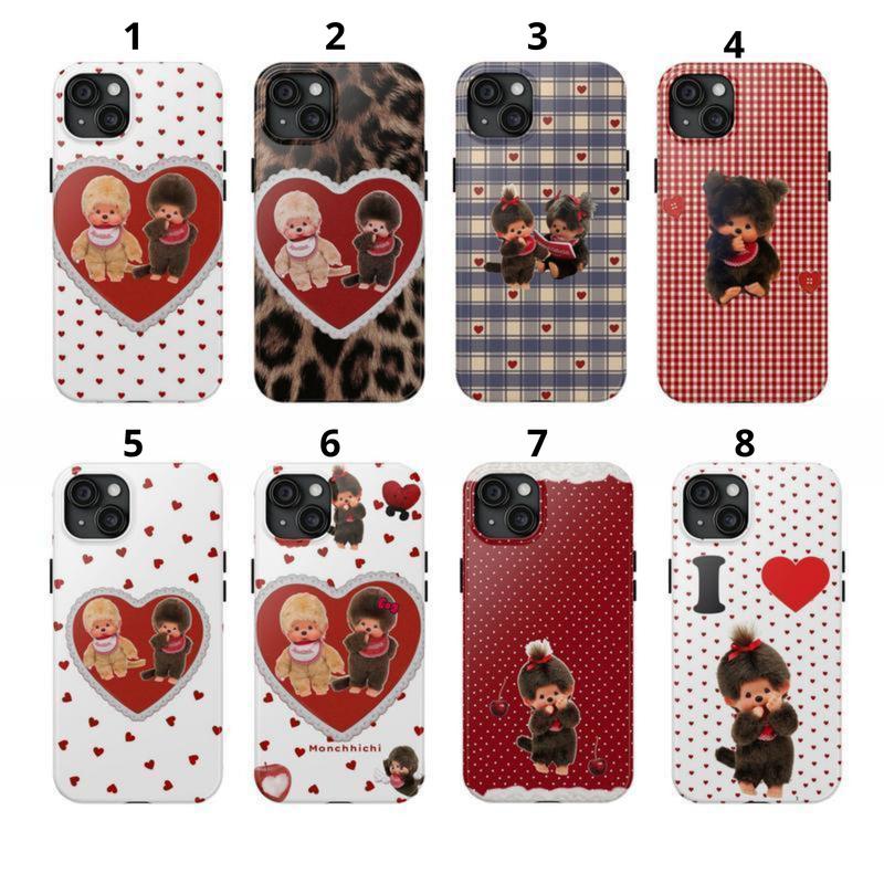 Monchichi Polka Dots Mix Leopard Tough Phone Case, Cutest Design Striped Case Cover Suitable for iPhone 17-11 Pro Max