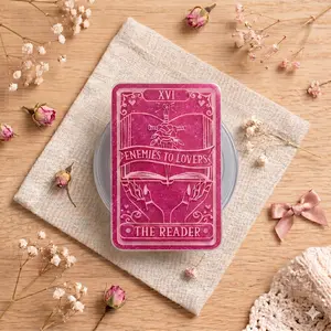 Pink Tarot Card Phone Grip, Enemies to Lovers Bookish Phone Stand Holder, Aesthetic Glitter Acrylic Book Top Accessory for Smooth Case, Reader Gift