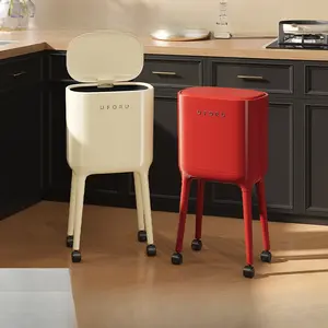 A high-end, luxury-style, home-use garbage can with a lid, designed to be used without bending over, suitable for narrow spaces in the kitchen and living room, equipped with wheels and a push-to-open lid, Home Trash Can