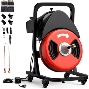 Garvee 50FTx1/2 Inch Drain Cleaner Machine with Wheels, Sewer Snake Electric Drain for 2" to 4" Pipes, Plumbing Snake Auger Cleaner with 6 Cutter & Foot Switch for Sewer, Sink, Toilet, Bathroom