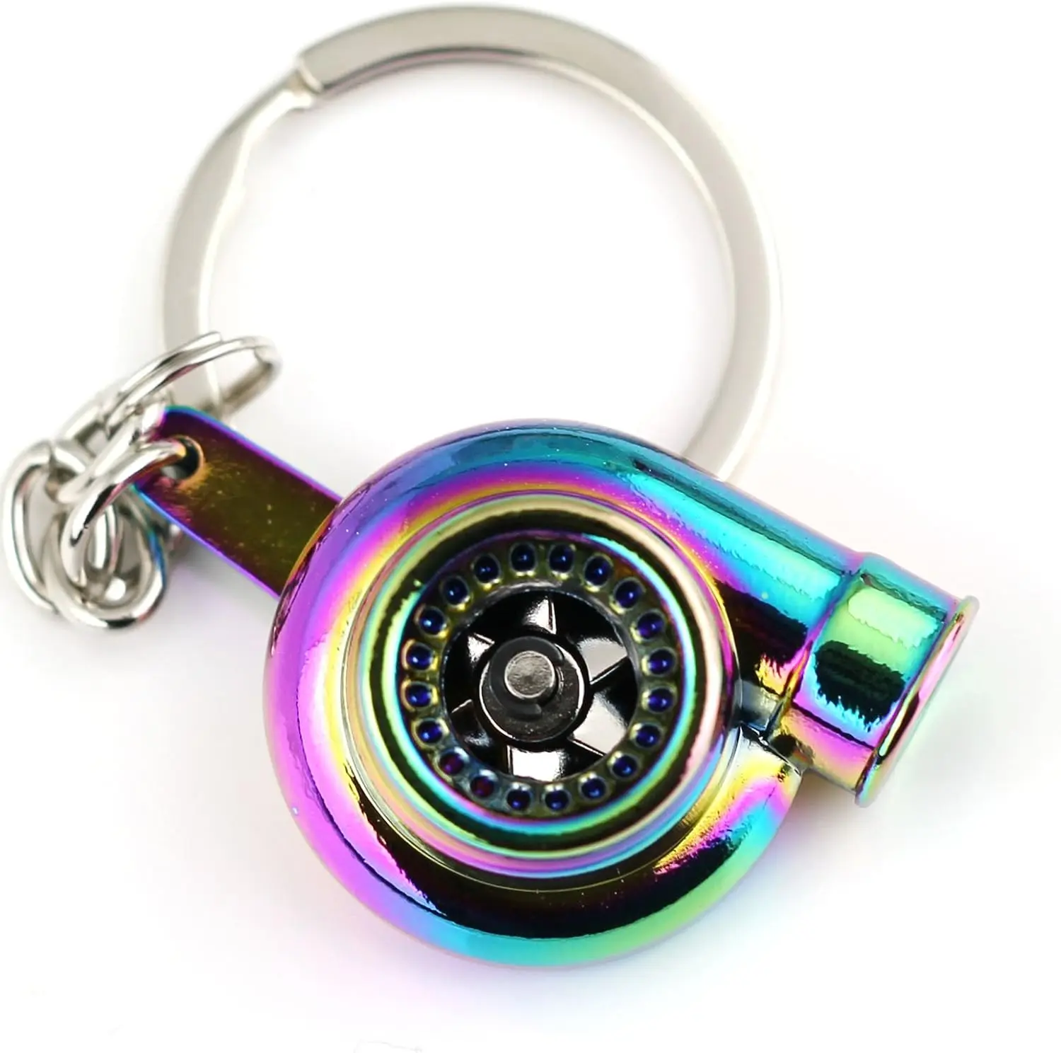 Neo Rainbow Creative Spinning Turbo-Turbine Keychain, Gender-Neutral Metal Replica Chain-Attached Compact Keychain, Chain-Attached Keychains, Gender-Neutral Keychains