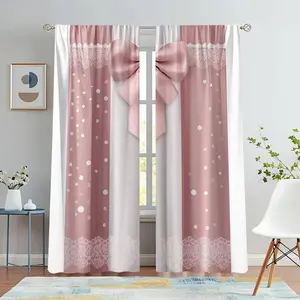 2 Piece Curtain Set, Soft Polka Dot & Lace Semi-Transparent Curtains, Polyester Fabric, No Rod Design, Home Decor